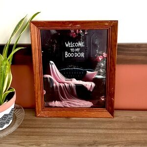 Welcome To My Boo Doir Ghost Canvas Art Print Spooky Vintage Wood Framed Gothic